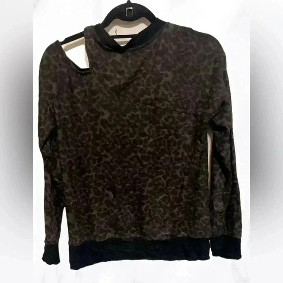 For the Republic  casual crew neck leopard off shoulder long sleeve sweater S - Picture 4 of 5